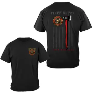 United States Firefighter Thin Red Line T-Shirt, Fire Department Graphic Tee, Axe Design, Soft Cotton Blend Shirt, Firefighter Tribute Apparel for Men & Women, Proud Firefighter Gift