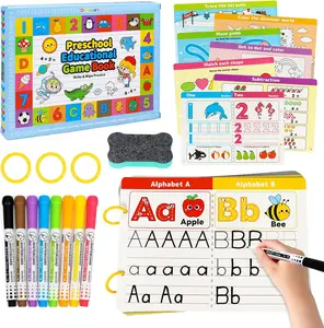 Dr.Rapeti Preschool Learning Activities Educational Workbook Busy Book 58 Pages 8 Dry Erase Markers Prek Montessori Handwriting Practice Activity Tracing Toy Early Learning Toy for Kids Toddlers