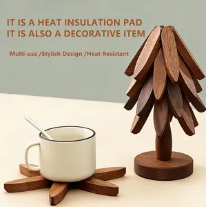 Natural Foldable  Trivet Set - 4 Trivets + 1 Stand for Hot Dishes, Pot, Bowl, Teapot, Hot Pot Holders，Foldable Kitchen Decorfor Pots, Bowls, Cups & Hot Pots Kitchenware Coasters Tableware