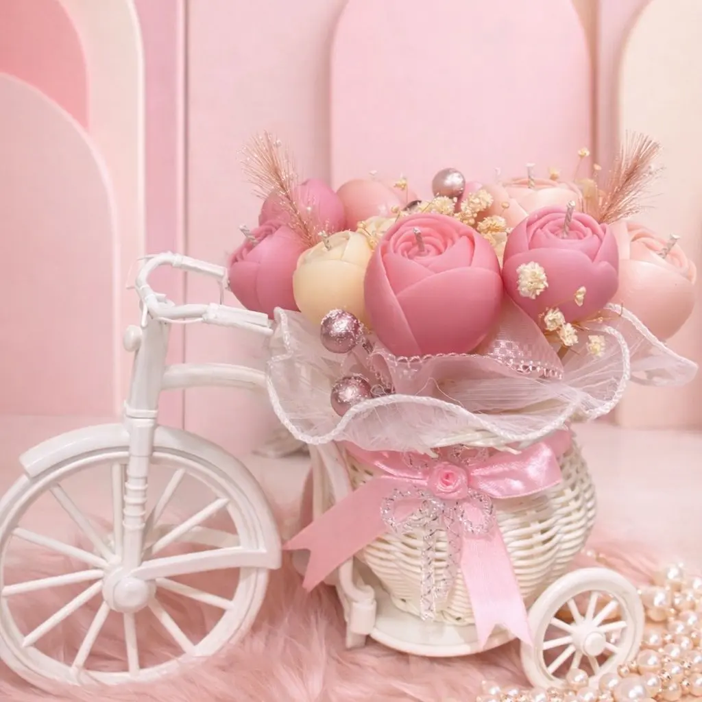 Floral Bicycle Arrangement Candle with Butterfly