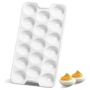 ONEMORE Ceramic Devil's Egg Tray Set (2 pieces), Christmas Devil's Egg Tray, 17 hole Egg Rack, can be placed in the refrigerator, rectangular appetizer tray, suitable for parties and entertaining guests, and can also be used as a tray for boiled eggs
