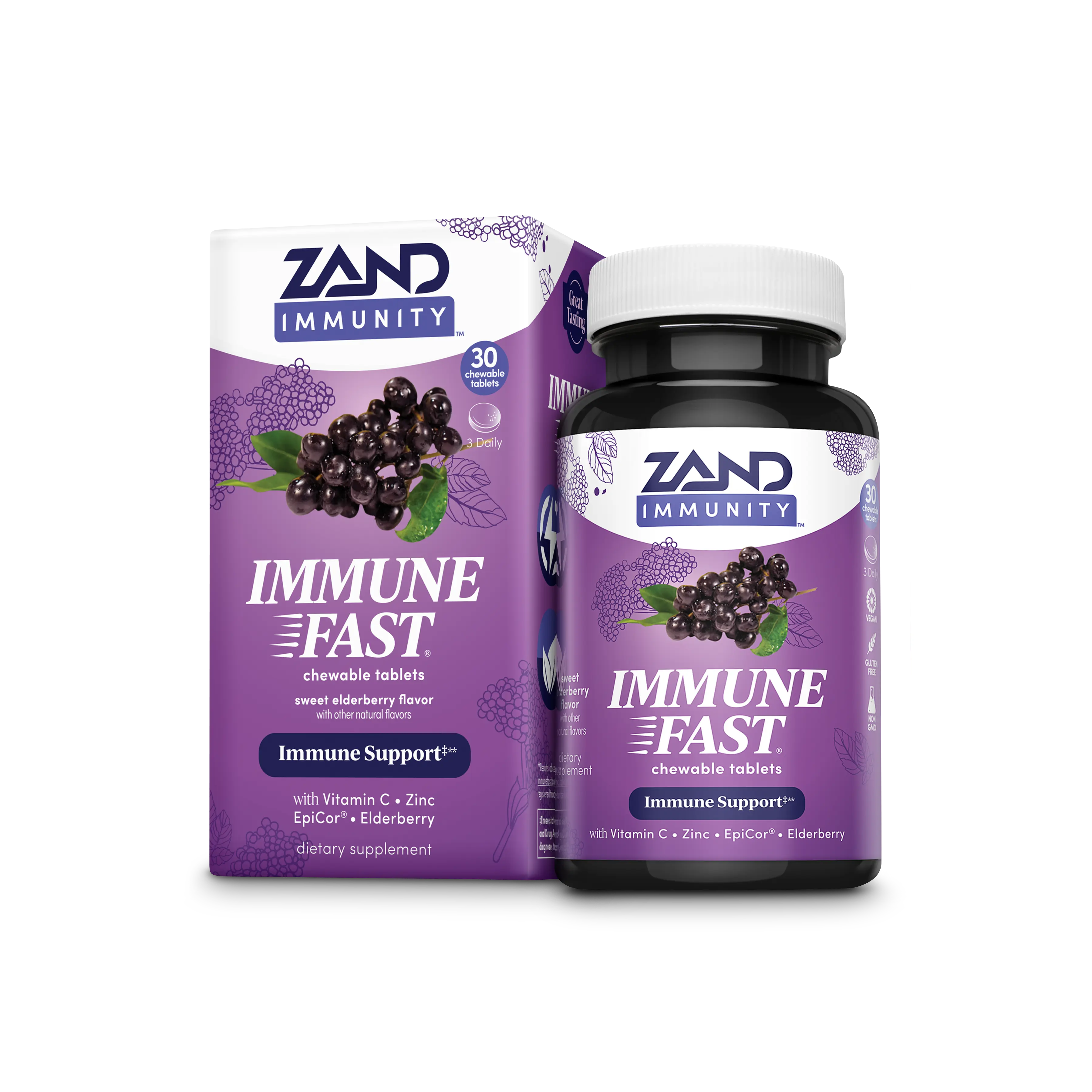 ZAND Immune Fast Sweet Elderberry Chewable Tablets with 1000 mg Vitamin C & 11 mg Zinc for Immune Support Vegan Gluten-Free Non-GMO - Healthcare