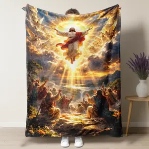 Jesus Ascension Religious Christian Print Blanket - Soft Flannel, Cozy Lightweight, Durable Jesus Print Blanket for Sofa Bed, Machine Washable Home Decor Gift for Devotees