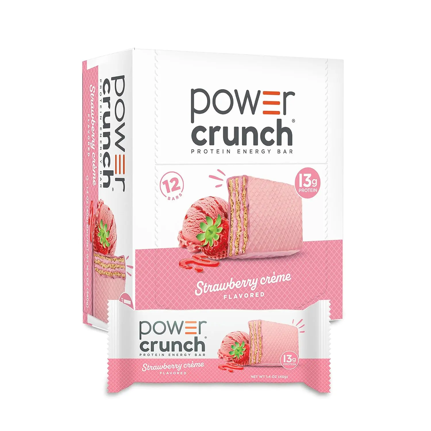 Power Crunch Protein Energy Wafer Bars, Strawberry Crème, 1.4 Ounce (12 Count)