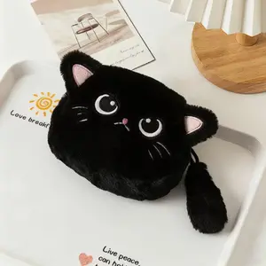 Large Capacity Plush Cat Coin Purse, Cute Cartoon Plush Kitty Key Lipstick Holder, Multi-Functional Mini Storage Bag, Zipper Closure, Holiday Gift
