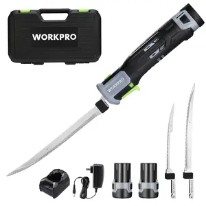 #JumpstartSale WORKPRO 12V Cordless Electric Fillet Knife with 8"& 10"Razor-Sharp Blades, Cordless Fillet Knife with Non-slip Grip Handle and Safety Lock, 2 Rechargeable Battery Packs, 1 Quick Battery Charger, and 1 Storage Carry Case for Fishing