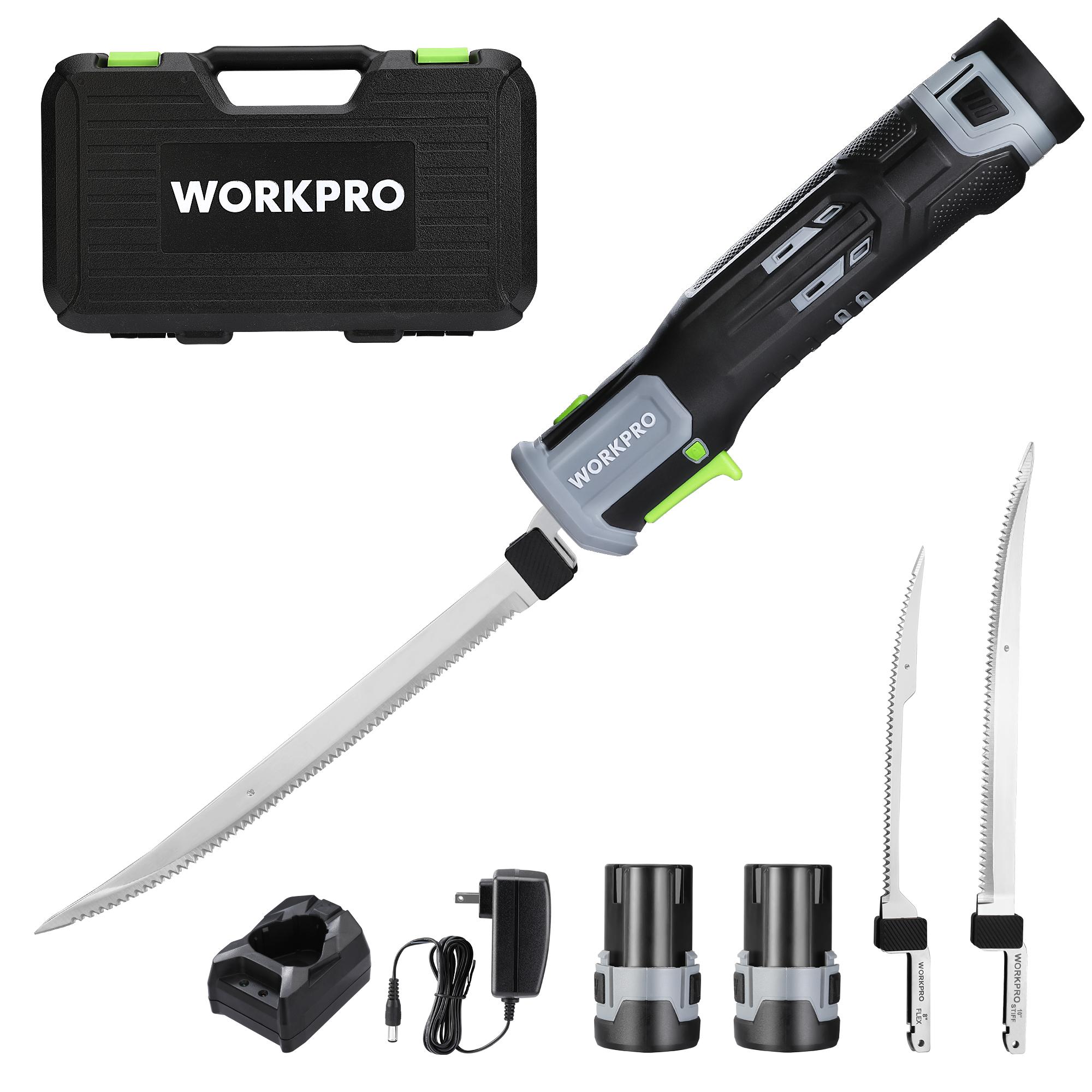 #SpringGlowUp WORKPRO 12V Cordless Electric Fillet Knife with 8"& 10"Razor-Sharp Blades, Cordless Fillet Knife with Non-
