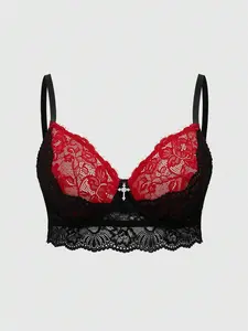 Tina Nico Plus Size Gothic Cross Eyelash Lace Lingerie Bralette With Metal Ring