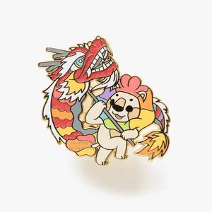 Dragon Adam Hard Enamel Pin Limited Edition 2.25" Wide x 2.25" Tall Gold with Two Clear PVC Rubber Clasps, A Grade Quality