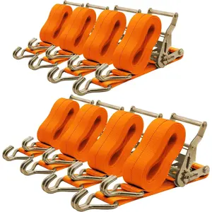 8Pack Heavy Duty Ratchet Tie Down Straps, 2" x 15ft for Truck Flatbed Cargo, 2200lbs Working Load, 10000lbs Break Strength