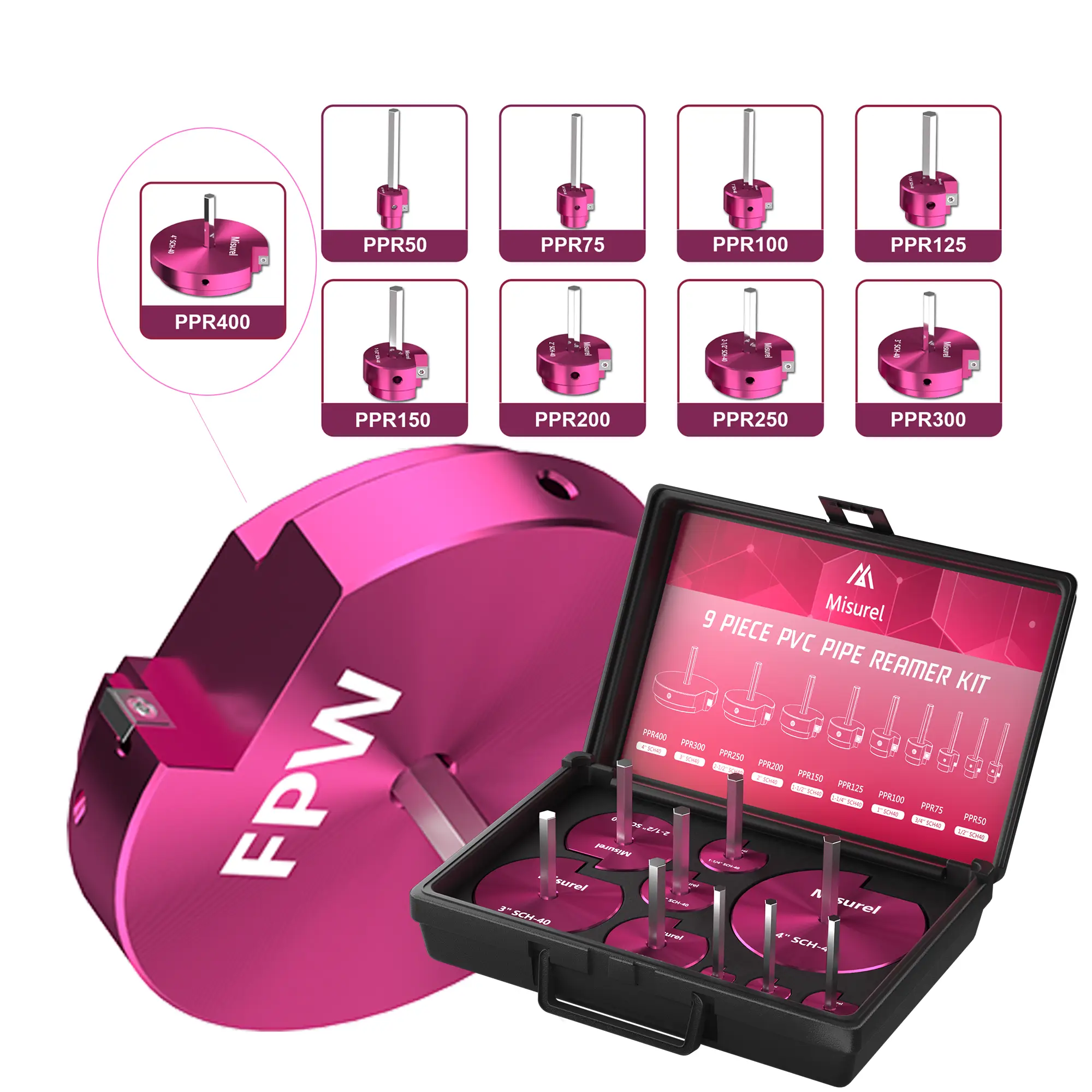 9-Piece PVC Pipe Reamer Kit -Carbide Insert & Stainless Steel Quick Disconnect,Ideal for Home Renovation, Plumbing Drill Tool Box Cutting Hardware