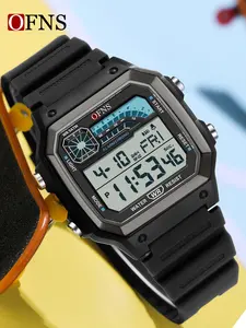 OFNS fashion casual men's electronic watch, Fashionable Digital Watch, alarm clock timing multifunctional watch night light waterproof sports square gift first choice