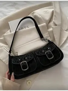 New Fashion Double Pocket Decor Handbag Crossbody Shoulder Bag for Party Outing Vacation Shopping Daily Use Women Girls Coin Phone Storage Lady Elegant Tote Bag