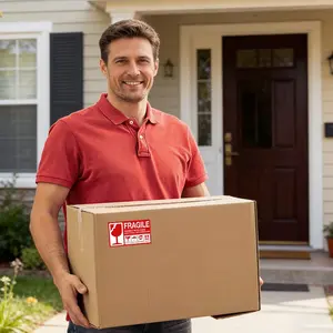 Fragile Cargo Labels – White Text on Orange, Handle with Care Stickers for Fragile Items, Shipping and Packaging, Fragile Warning Stickers for Glass, China, Artwork, 5x9cm – 50/100 Sheets for Safe Delivery, Protection, and Handling