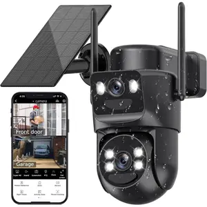 6mp solar security camera wireless outdoor 24ghz 5ghz wifi panoramic tracking dual lens 2in1 home security camera with color night vision auto tracking human detection siren360ptz