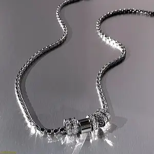 2026 new titanium steel necklace, neutral cold wind flash diamond ring pendant titanium steel necklace women's light luxury versatile collarbone chain men's tide