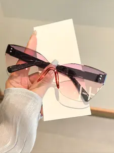 High-Quality Retro Frameless Geometric Sunglasses for Women, UV Protection, Lightweight PC Frame, Casual Style, All Seasons Wear