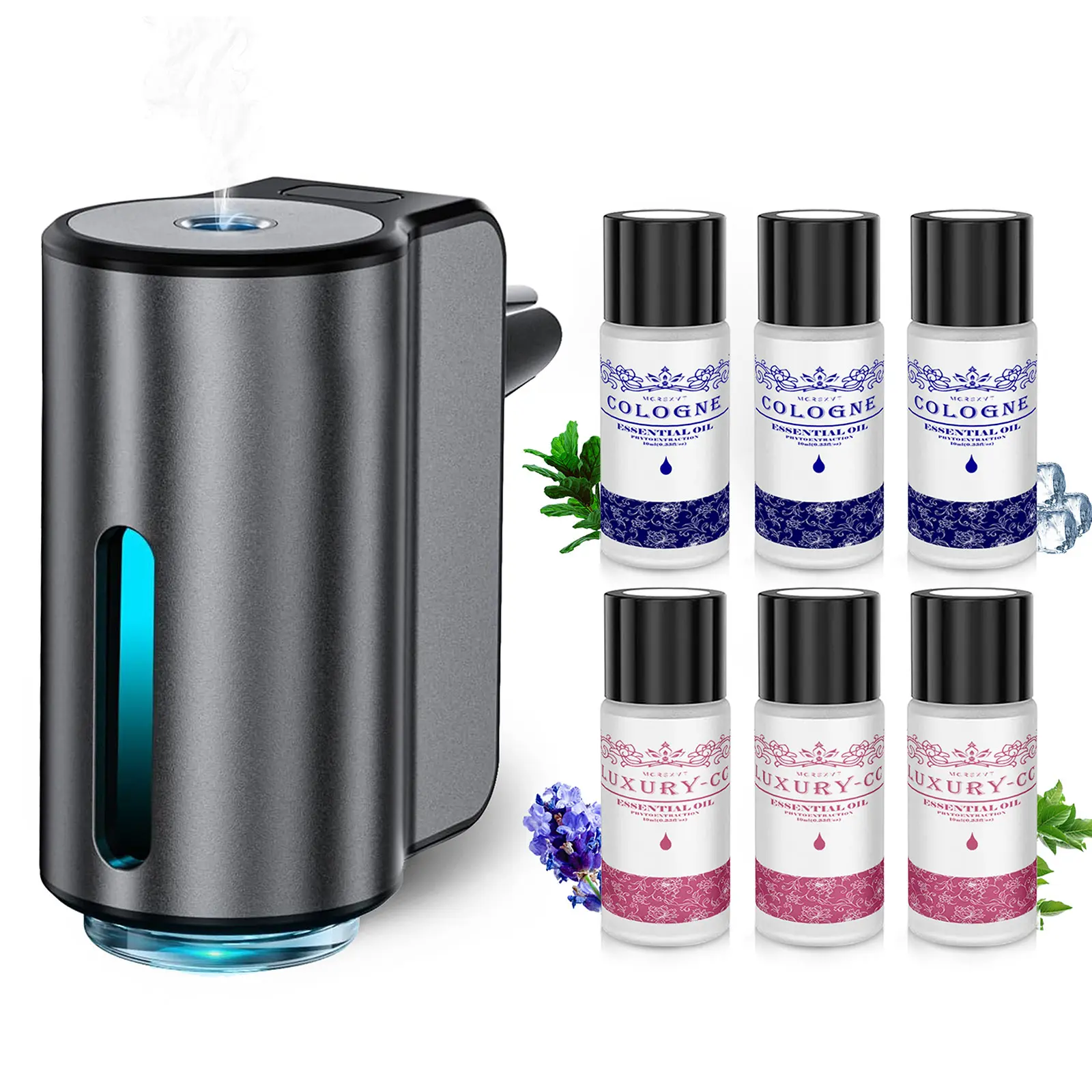 Rechargeable Smart Car Air Freshener Diffuser - 6 Natural Essential Oil Bottles, Humidifier Function, 3 Adjustable Scent Levels, Car Accessories, Atomizer, Odor Remover, Interior Gift