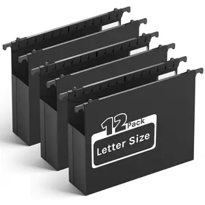 12 Pack Plastic Heavy Duty 2" Expandable Hanging File Folders, Letter Size Reinforced Extra Capacity Hanging File Organizer with Tabs for Home Office File Cabinet