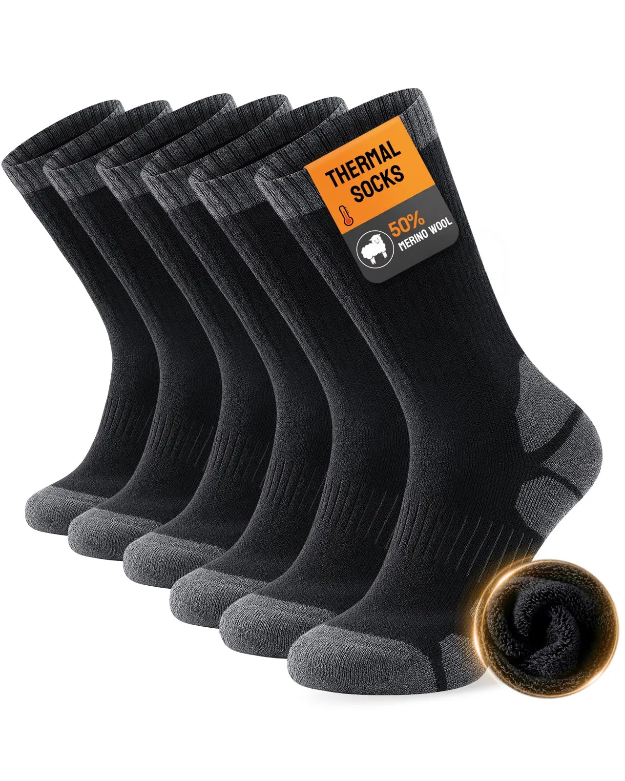 CLATOFO Unisex Adults' Thick Merino Wool Thermal Crew Socks - OEKO-TEX Certified, 3-Pair Warm Cushioned Machine Washable All-Seasons Socks for Hiking, Running, Outdoor Sports, Work & Run