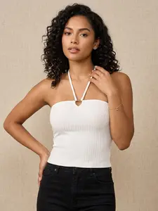 Women’s Ribbed Halter Tube Top Sleeveless Stretchy Summer Fashion Top