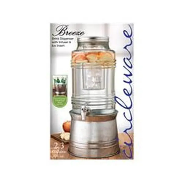 Circleware 92007 Durable Glass Breeze Water-Dispensing Beverage Dispenser - 2.4 gal, 4.85 lbs, Ice Insert, Fruit Infuser, Galvanized Base, All Seasons Use (Water Coolers & Dispensers Category), Water-Dispensing Water Coolers & Dispensers