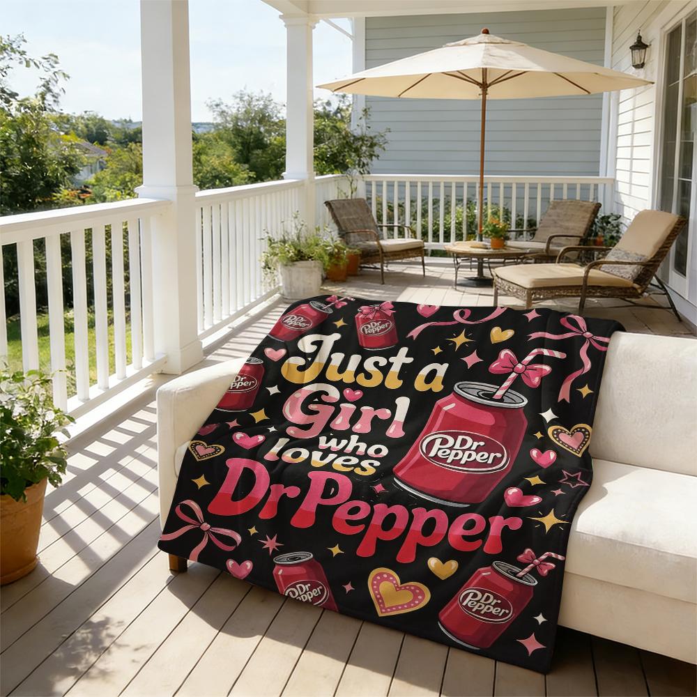 Countdown Sale! The Dr Pepper blanket that makes your heart flutter instantly! Black and pink contrast color + cute print. An extremely funny gift that you can give to yourself or your best friend.Suitable for all four seasons cozy flannel blanket