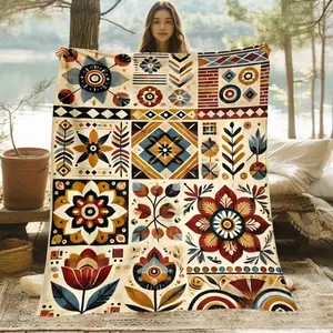 1 Piece Vibrant Floral Print Blanket - Beige/Burgundy/Taupe/Golden/Tan/Brown/Gray - Soft, Warm, Lightweight, All-Season Sofa Bed Cover - Ideal Gift for Home and Travel, Halloween, Bohemian Style Wallpaper, Halloween Blanket, Halloween Blanket, Bathroom Sh