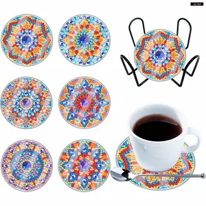 6pcs Diamond Painting Coasters Kit Classic Mandala DIY Diamond Dot Art Coasters Modern Animal Cartoon Waterproof Holiday Christmas for Adults and Beginners