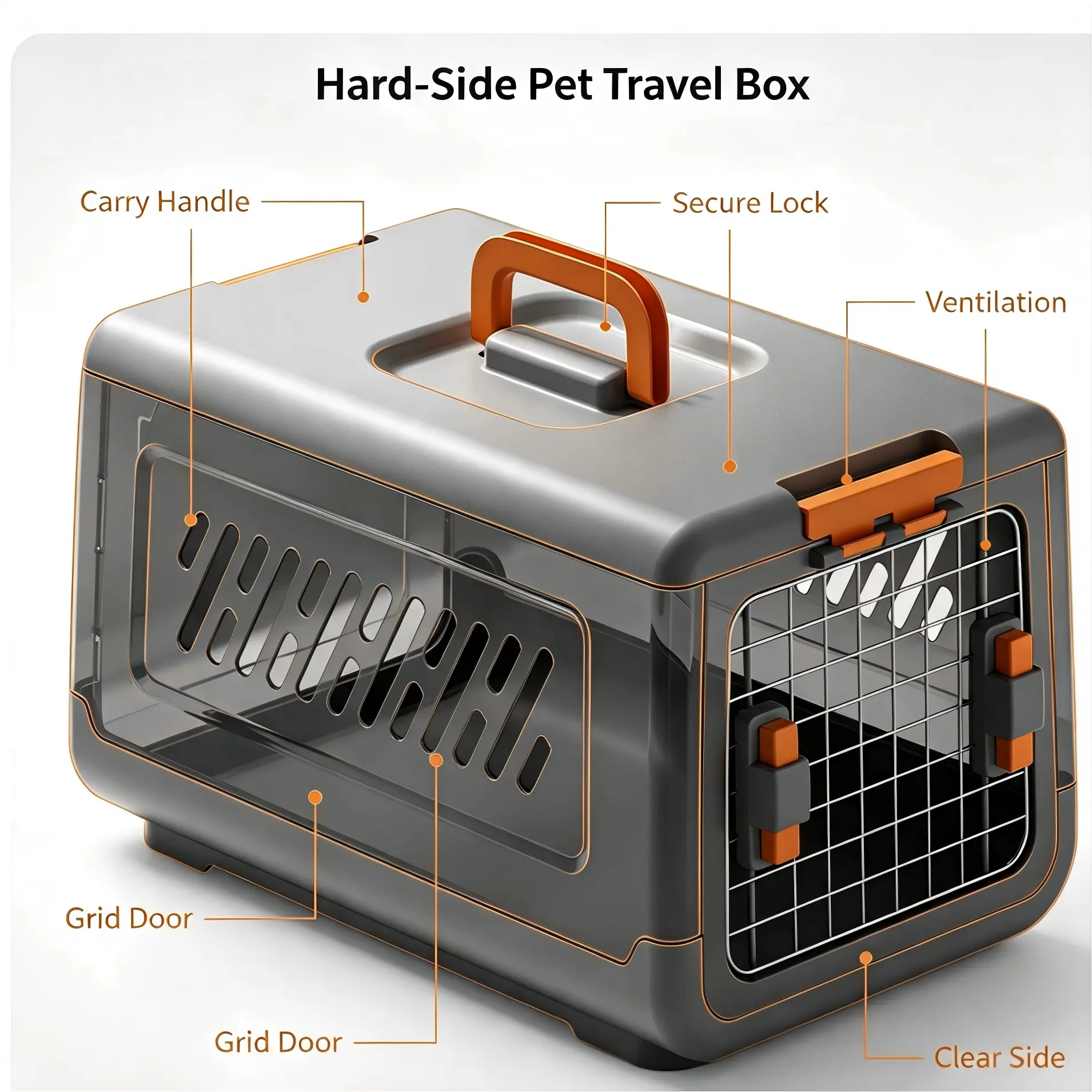 Pet Travel Carrier, Hard-Side Cat Dog Travel Box, Secure Lock Ventilated Kennel with Clear Side Panel for Small Pets