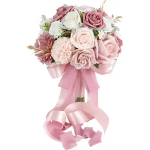 Wedding Bouquet for Bride, Dusty Pink Rose Bridesmaid Artificial Flowers for Bridal Shower Wedding Centerpieces Anniversary Decorative Fruit Ornaments