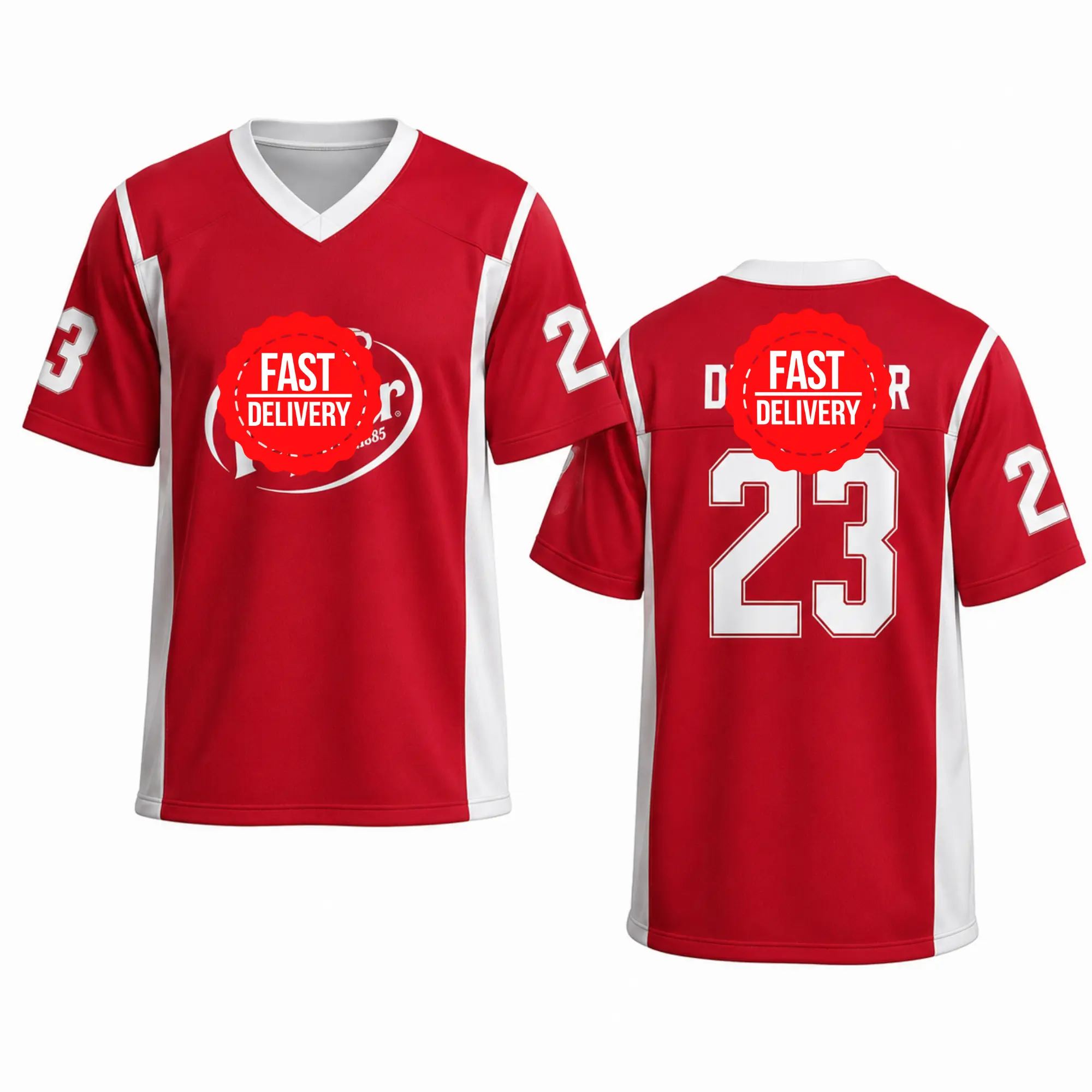 Retro Red Soda Inspired Football Jersey, Vintage Number 23 Sports Shirt, Classic Beverage Graphic V Neck Jersey, Unisex Game Day Gift