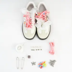 REPPAKOY DIY Shoe Charms – Pink & Chiffon Shoelaces, Butterfly Charms, Coquette Sneaker Jewelry for SAMBA, DUNK, GAZELLE
