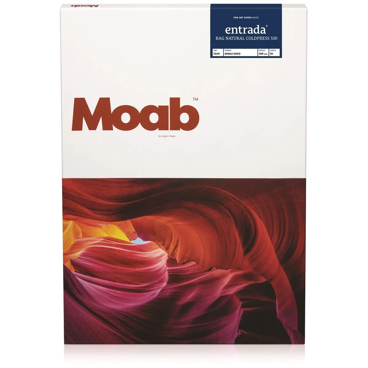 Moab Entrada Rag Natural 300 Coldpress Single-Sided Inkjet Print Paper, 18 mil, 300 gsm, 13x19", 25 Sheets