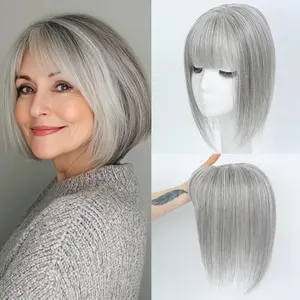 Hair Toppers for Women With Thinning Hair 9x13 Silver Gray Color 11 Inches Topper Real Human Hair for Solve HairLoss Add Volume