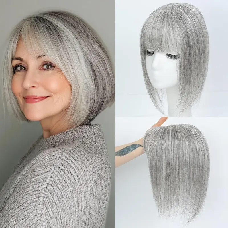 Gray color Hair Topper for Women Clip-in Piece Human Hair  display picture 3