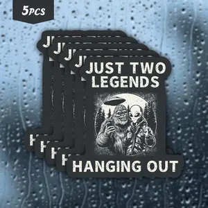 5Pcs Legendary Buddies "Just Two Legends Hanging Out" Waterproof Vinyl Sticker, Self-Adhesive Graphic Decal, Suitable For Cryptid Fans, UFO Enthusiasts And Humor Lovers