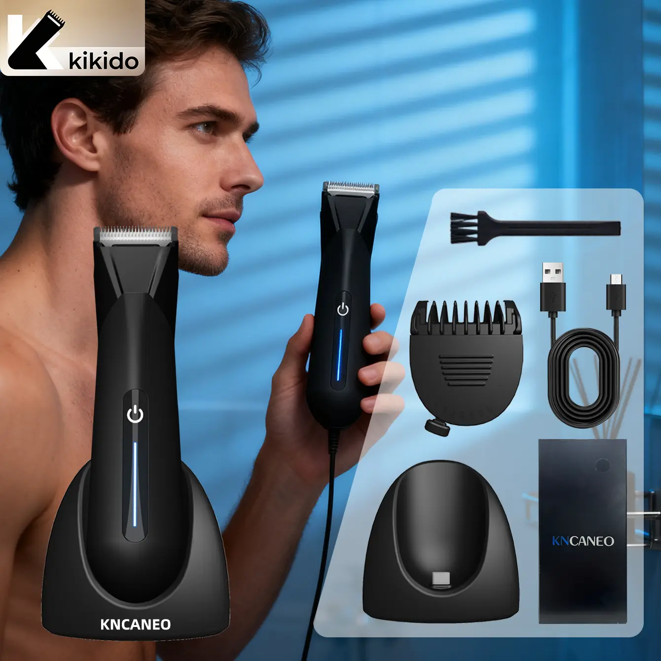 KIKIDO Men's Electric Hair Clippers - Rechargeable Cordless Full Body Trimmer with Charging Dock, Professional Grooming Kit Set for Home/Travel Use