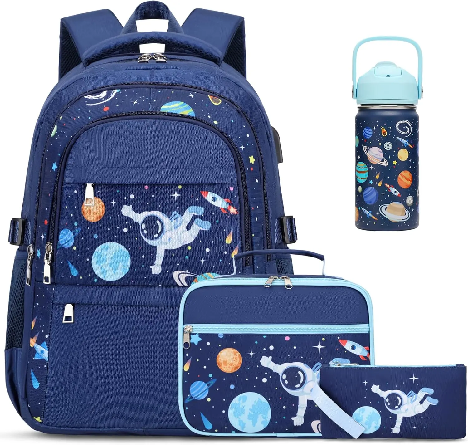 SIMILOVE Boys School Backpack Set - Insulated Lunch Bag, Pencil Case, 14oz Insulated 18/8 Stainless Steel BPA-Free Leak-Proof Water Tumbler with Metal Straw, Insulation & Safety Assurance for Backpacks for School
