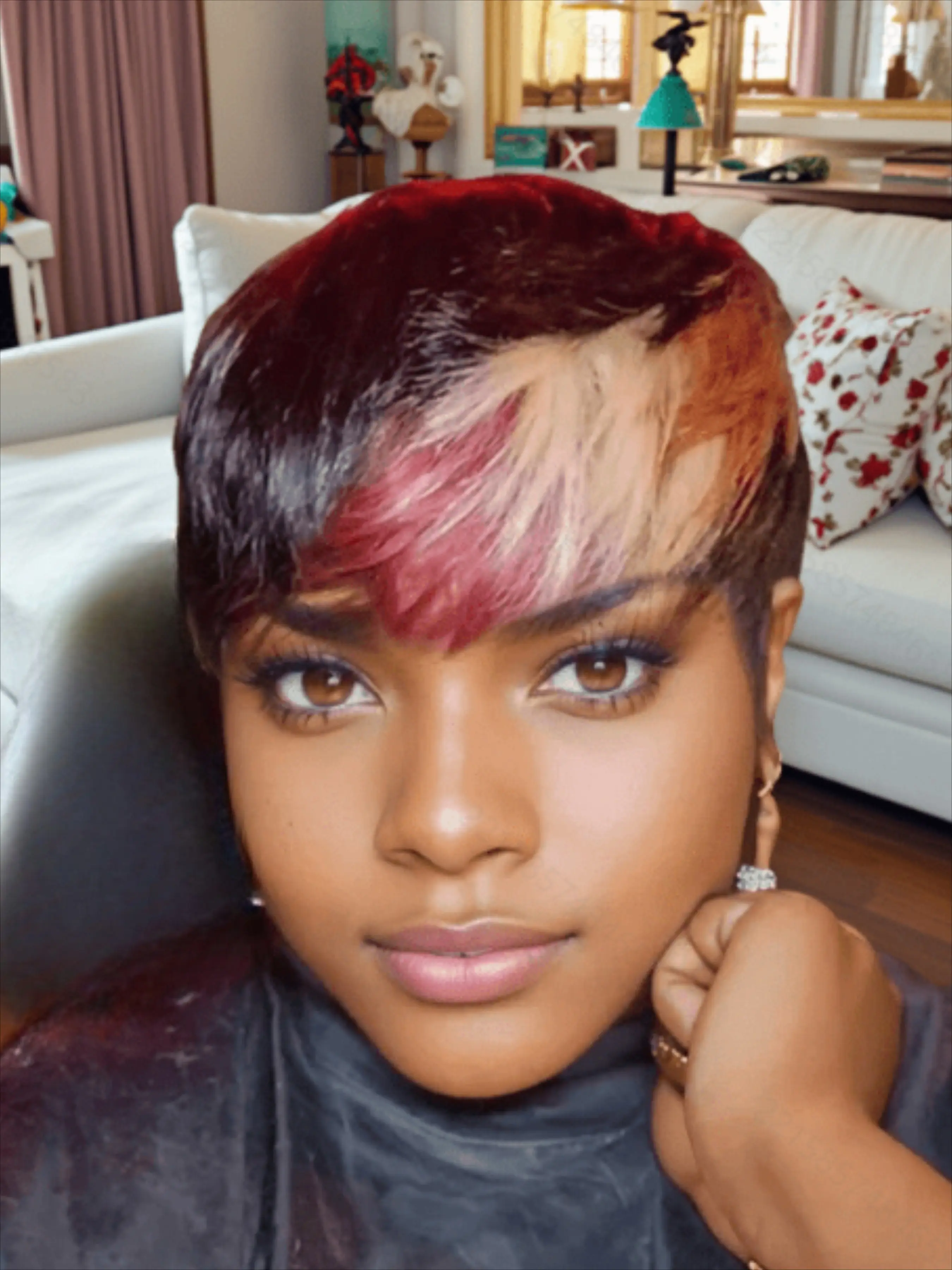 Multi-color Straight Human Hair Bob Wig for Women Pixie Cut Wig Halloween Wig Full Machine Made Wig 150% Density 6 Inch Silky Straight Wigs