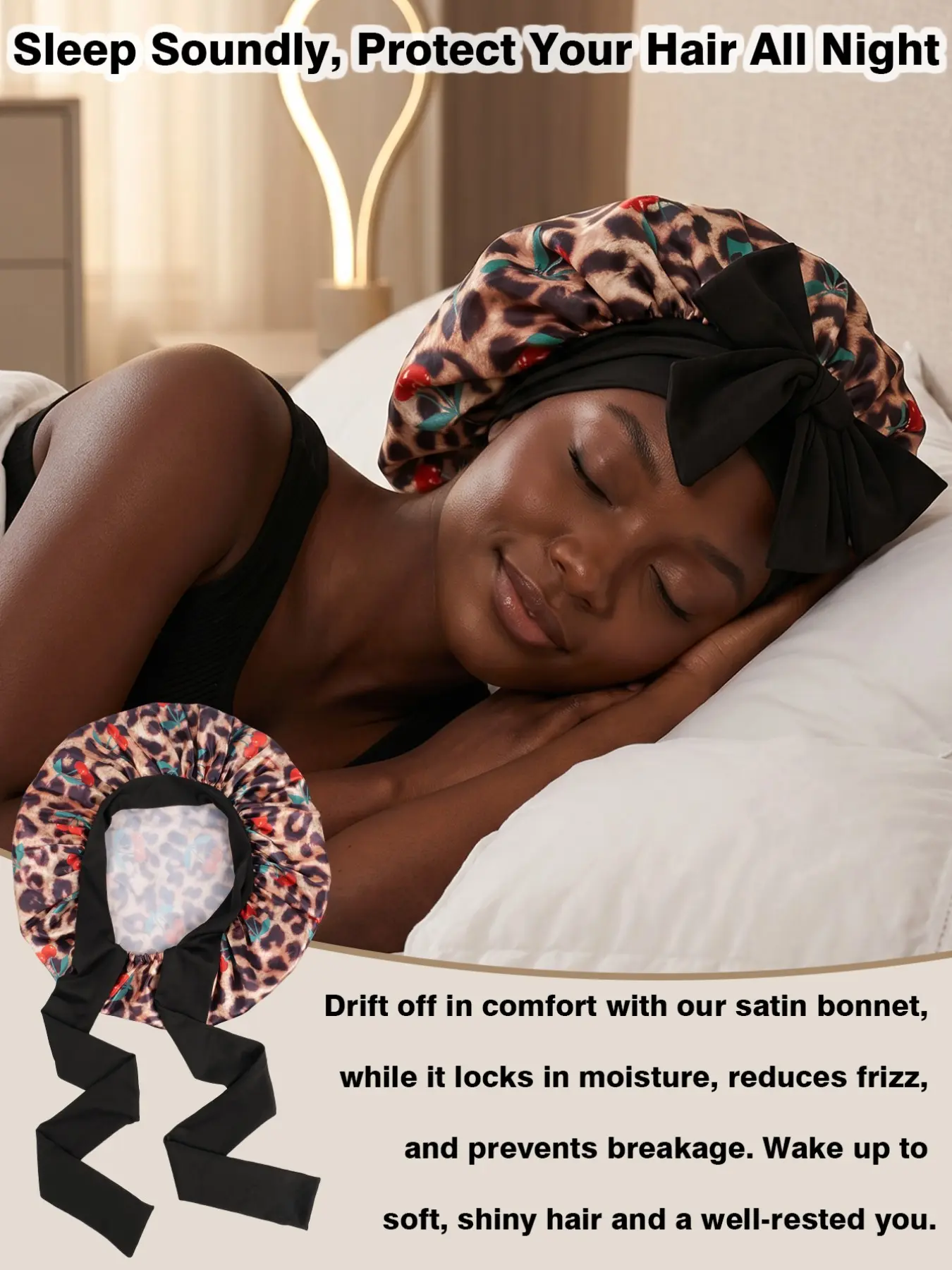 Women's Sleep Cap Hair Protector, Soft Comfort Design, Reusable Adjustable Hair Wrap Hat, Ideal for Sleeping and Showering