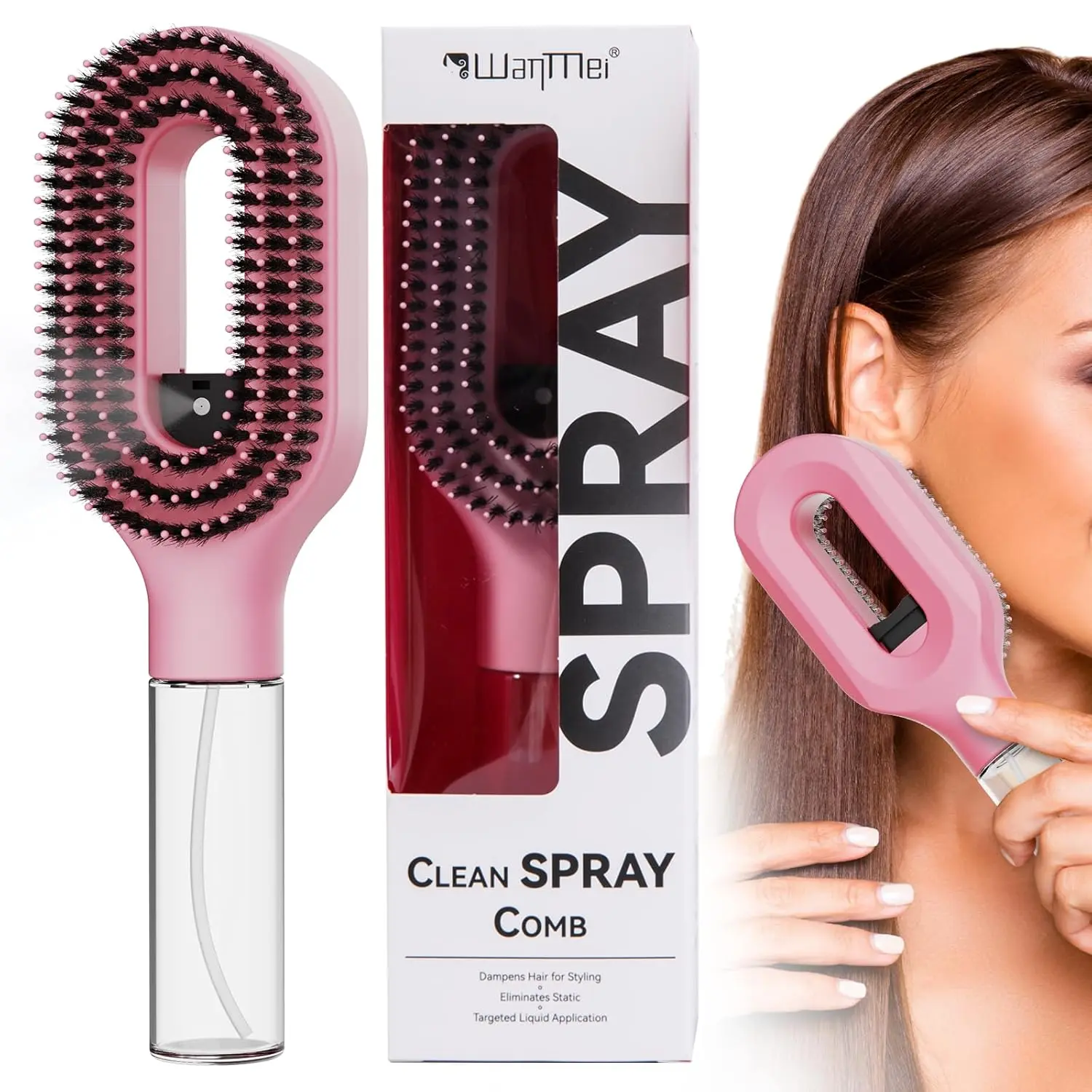 HNMTWQ Curl Refresh Detangling Brush with Fine Mist Spray | Anti-Breakage & Frizz Control for Curly Hair | Wet or Dry Styling | Travel Friendly