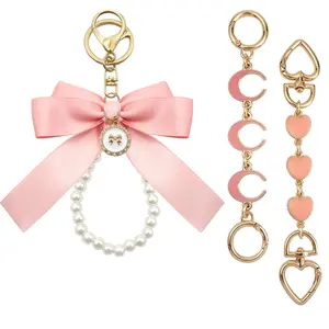 3pcs Pink Purse Extender Chain Bow Keychain Kits Bag Strap Extenders Charms for Handbags Replacement Making Supplies Accessories