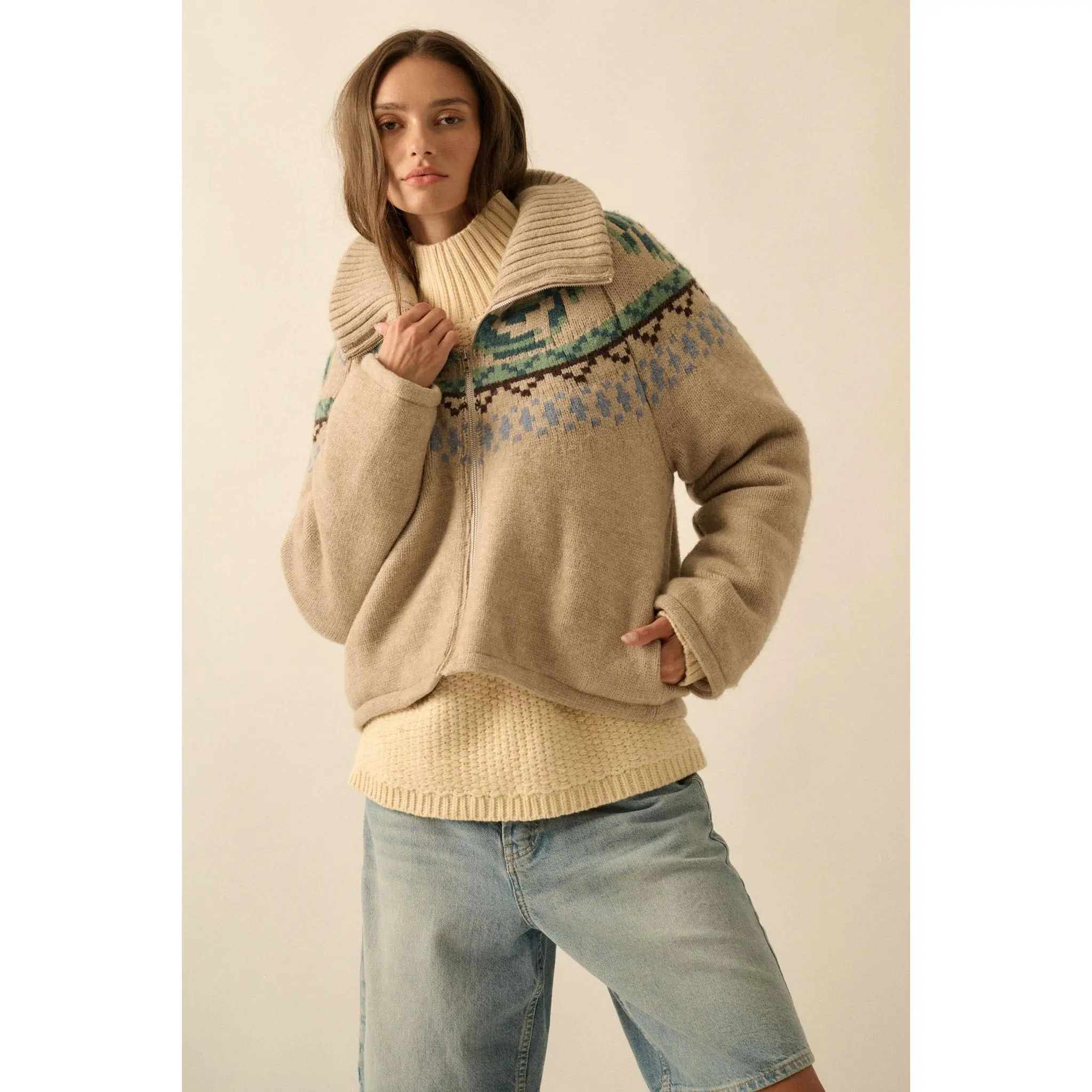 Shetland Skies Faire Isle Zip-Up Sweater Jacket