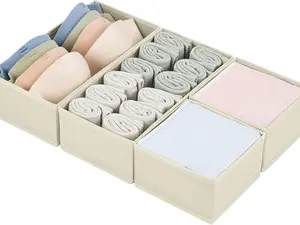 Set of 4 Fabric Drawer Organizers for Clothes – Foldable Dresser Storage Bins, Closet Dividers for Nursery, Baby Clothes, Underwear, Socks, and Ties (Beige)