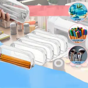 5PCS PVC Clear Zipper Pencil Cases - Large Capacity Transparent Makeup Pouches, Durable Travel and Office Stationery Organizers cute school supplies