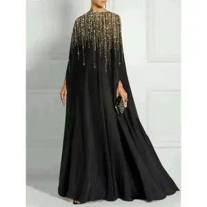 Women's Contrast Sequin Cloak Sleeve Maxi Dress, Summer Outfits 2024, Elegant Rhinestone Embellished A Line Dress for Party Banquet, Spring & Fall?Dress