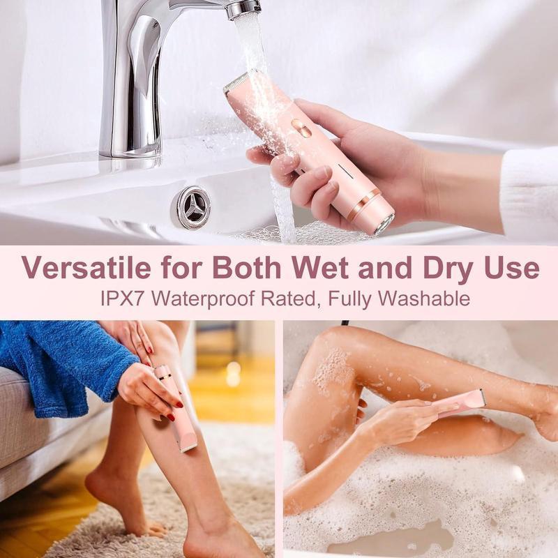 TANLOOK Bikini Trimmer for Women, 2-in-1 Electric Razors for Women with Dual Head, Waterproof Painless Bikini Trimmer & Pubic Hair Trimmer for Women, Electric Shaver for Private Area & Body Hair