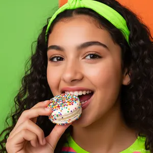 Macaron Bites Birthday Cake Macarons Box of 24 French Macaron Cookies Signature Cake Batter Flavor Perfect for Birthdays Gifts and Dessert Tables