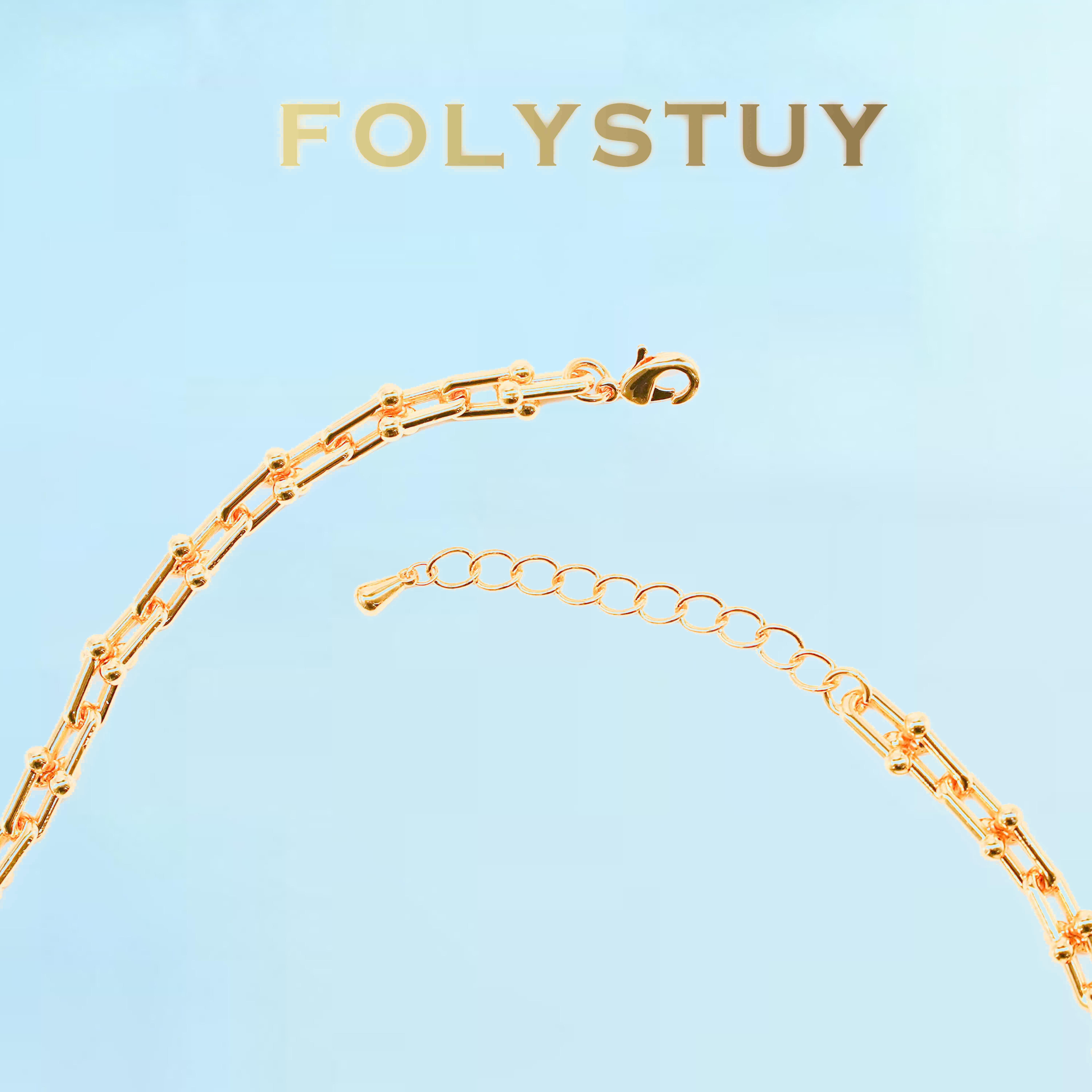 [FOLYSTUY (Y120)]Adjustable U-Link Chain Necklace, 0.31" Width 19.6" Length Everyday Wear Accessory